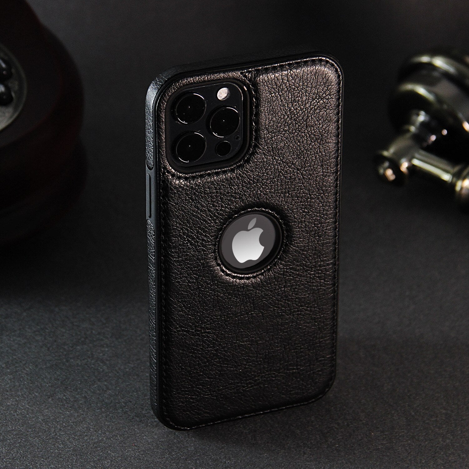 Case iPhone Slim Luxo de Couro com Destaque Maçã