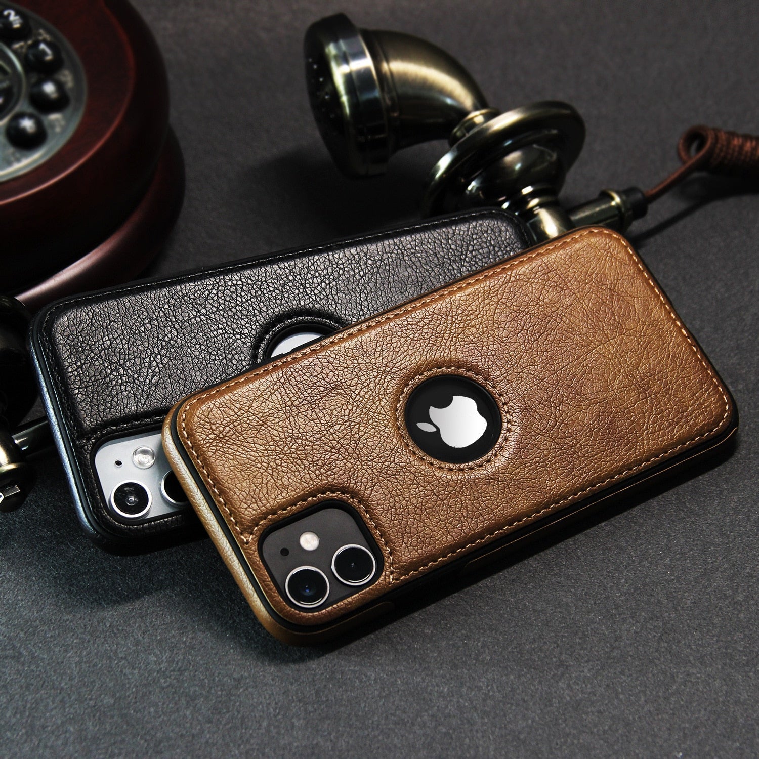 Case iPhone Slim Luxo de Couro com Destaque Maçã