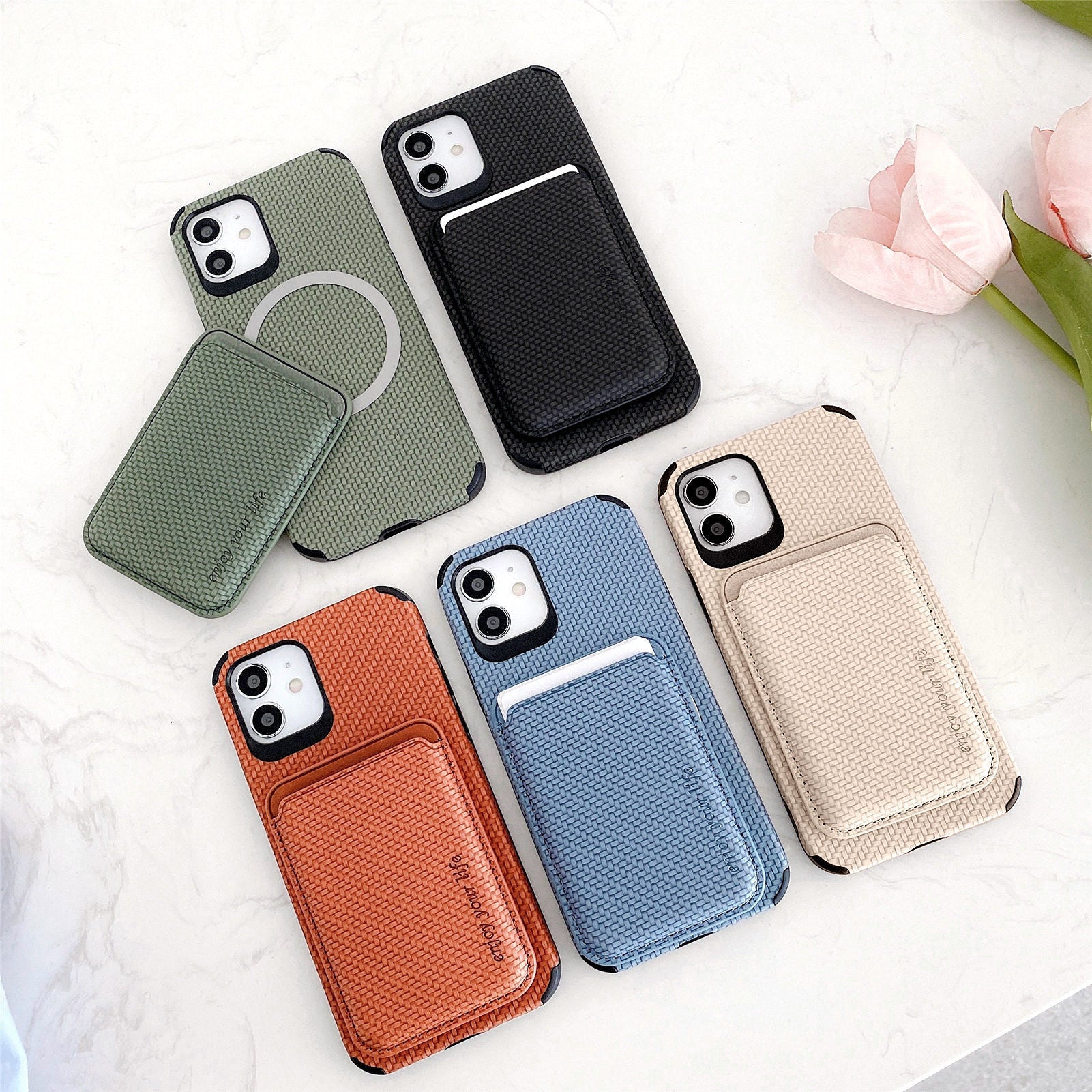 Case iPhone Malha de Silicone Respirável com Carteira Magnética 2 em 1